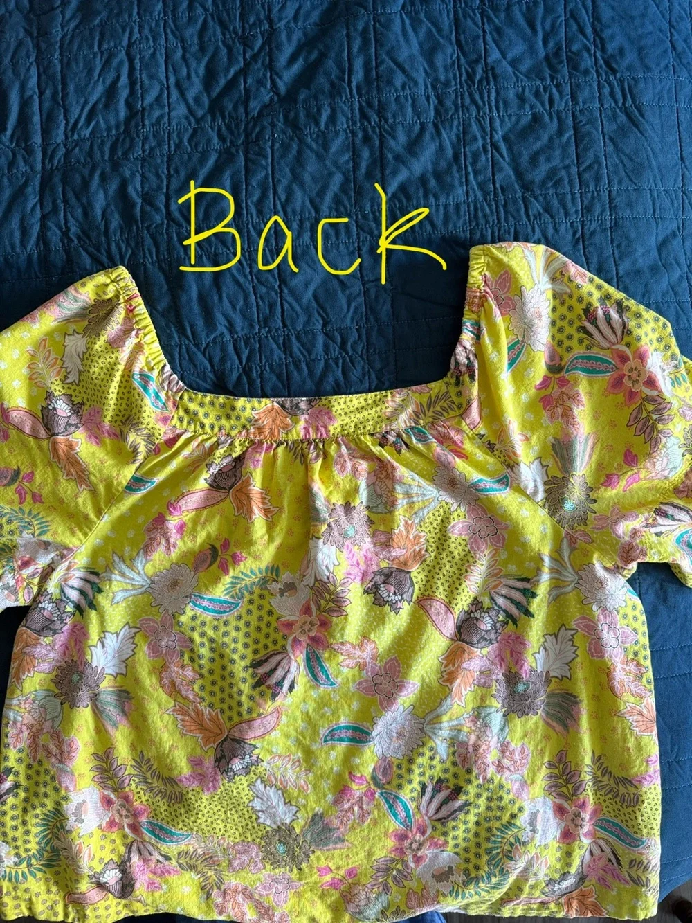 LOFT Yellow Floral Linen Blend Square Neckline Puff Sleeve Tropical Blouse XL